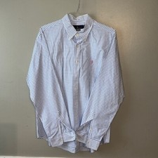 Ralph Lauren Slim Fit XXL button up Dress Shirt blue white checked