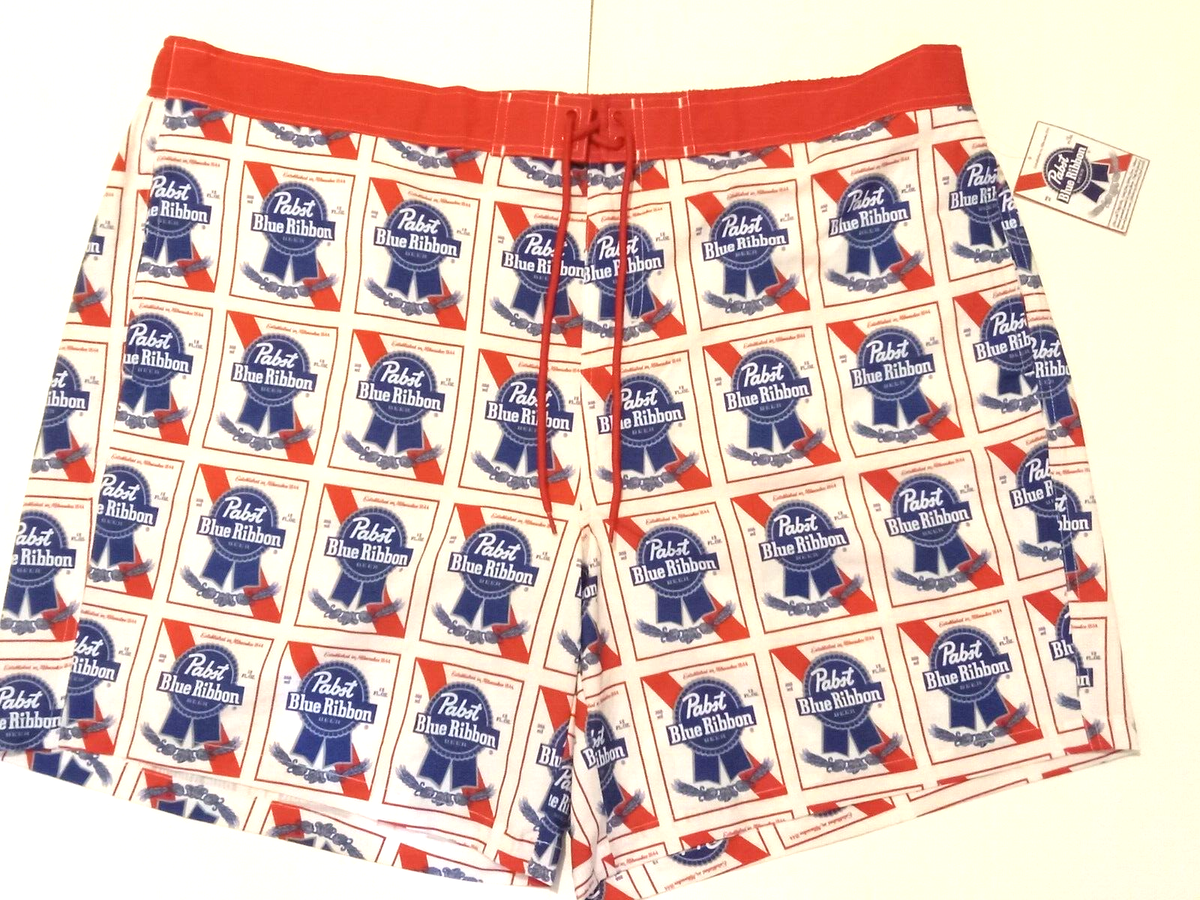 Pabst Blue Ribbon Beer 3XL 48/50 Men Grid Board Shorts Logo All