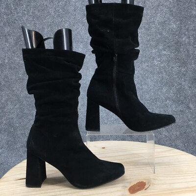 Steve Madden Boots Womens 9 Malaga Ankle Bootie Black Suede Pull On Block Heels