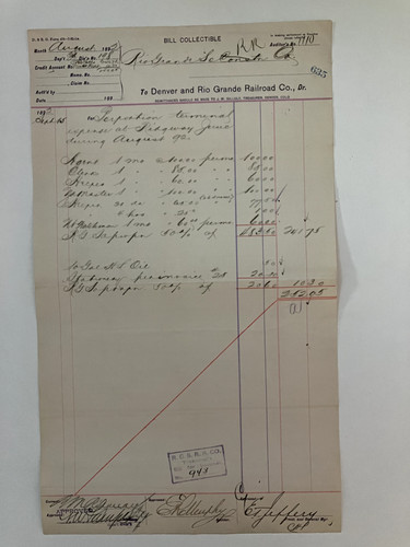 1892 RIO GRANDE SOUTHERN RAILROAD OTTO MEARS RIDGWAY TERMINAL SALARY EXPENSES