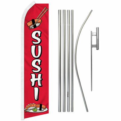 Sushi Advertising Swooper Feather Flutter Flag & Pole Kit Restaurant Food