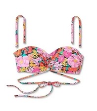 Shade  Shore Bikini Top Women's 34C Strappy Bandeau Multicolor Floral Print New