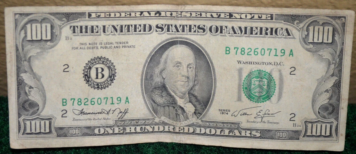 未经认证$100， 1974 美国小尺寸纸币说明| eBay