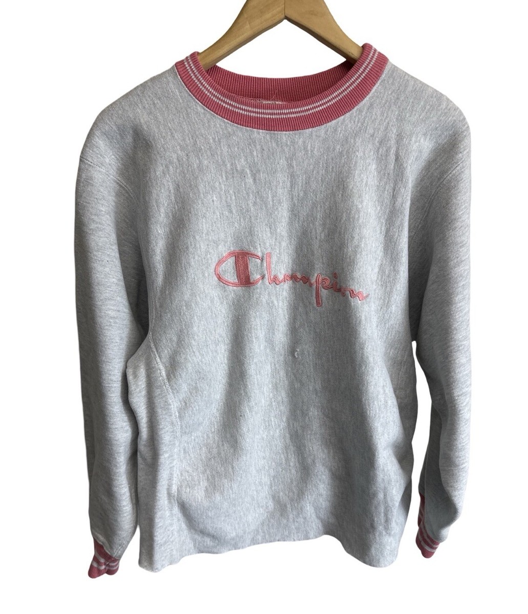 Vintage 90's Champion Reverse Weave Pink Gray Size Large Made USA