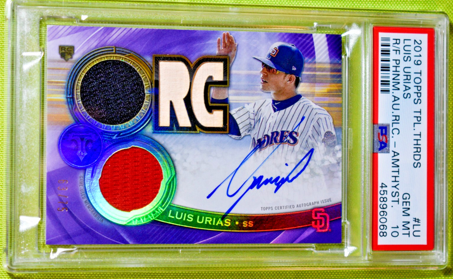 2019 Topps Triple Threads LUIS ARIAS Rookie Patch Auto /75 PSA 10