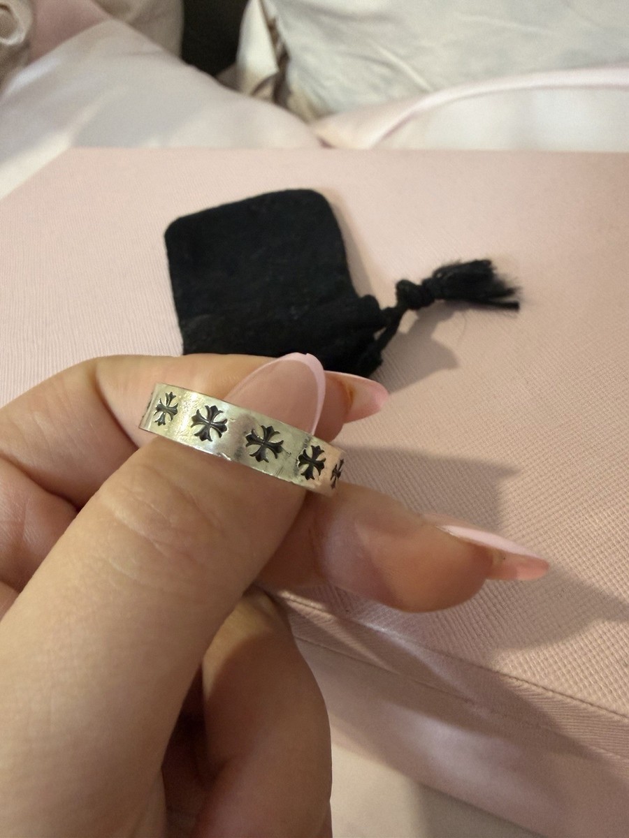 Chrome Hearts Sterling Silver 925 Band Ring Engraved Cross Motif