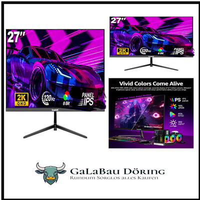 Gawfolk Gaming Monitor 27 Zoll QHD, 2K IPS PC Bildschirm 120Hz, 2560×1440P,