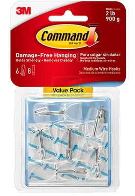 Command Medium Clear Wire Toggle Hooks, 6 Hooks and 8 Command Strips, Damage-Fre