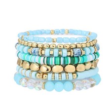 Boho Stackable Beaded Bracelet Set Surfer Clay Elastic Friendship Jewelry Set