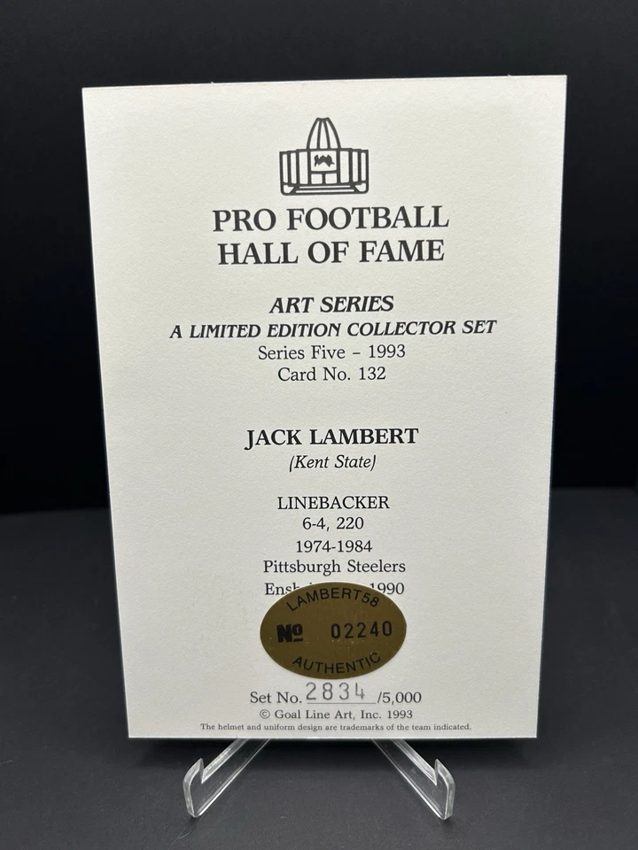 💎1993 Goal Line Art Jack Lambert HOF Signed Steelers Print /5000 Authenticated - Image 2 of 4