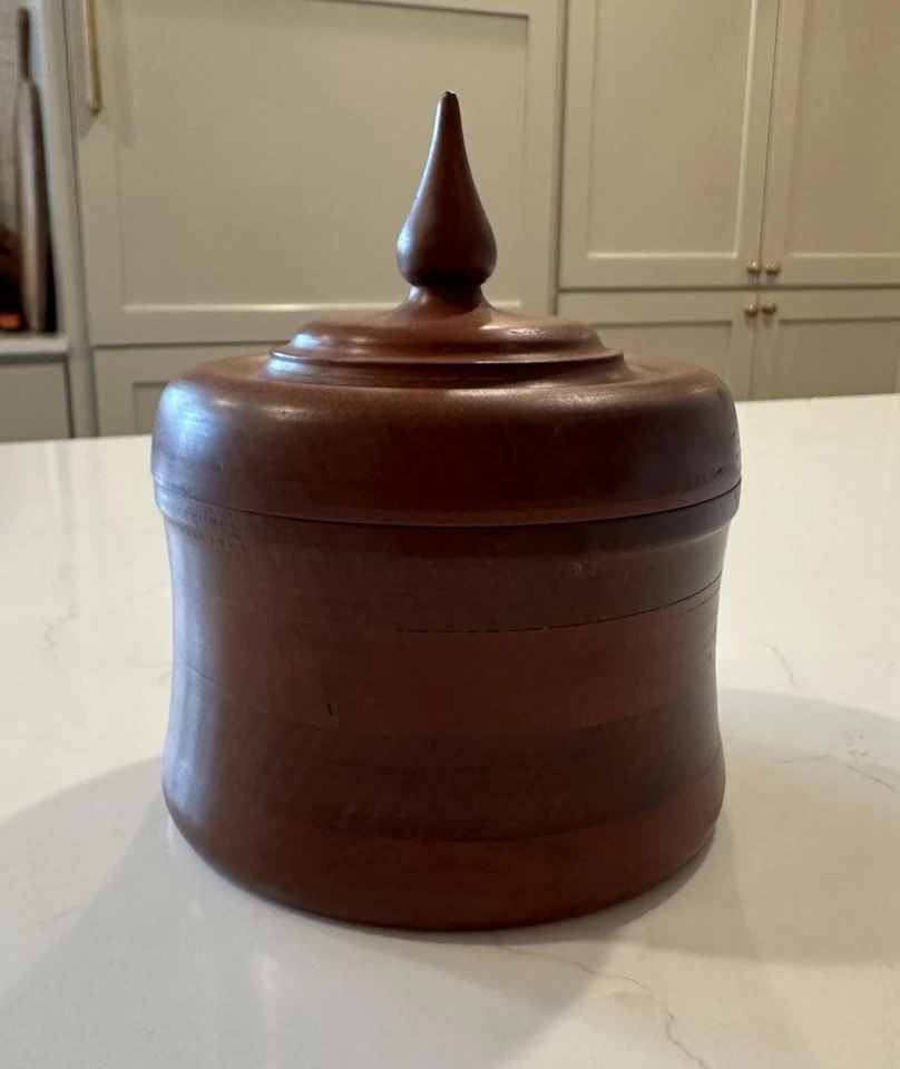 Vtg /Turned Wood Lidded Bowl/Hand Made/French/ France/Trinket Box/spire Finial - Image 2 of 4