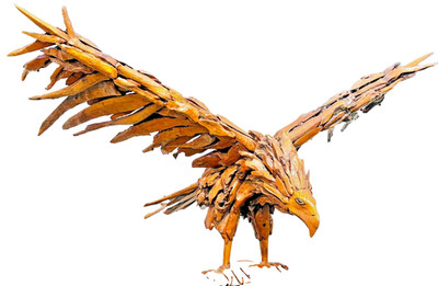 PATRIOTIC EAGLE STATUE Wood Carved Bird HUGE Figure Teakwood Lawn Yard Art 8FT.