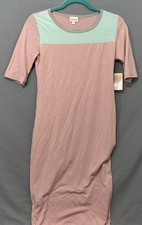 NWT Lularoe Julia Dress Womens Size XS Soft Pink with Seagram green accent