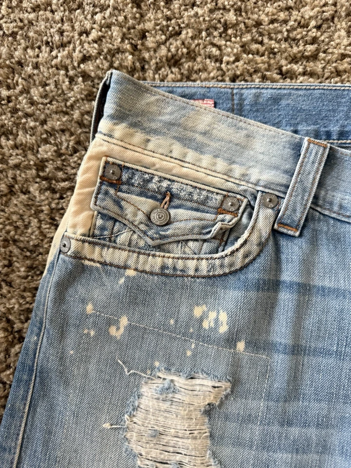 Pantalones Cortos de Jean True Religion Ricky Relajados Corte Recto Azul Envejecido 36x13  Foto 4 de 4