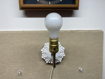 #ad Vtg White Milk Glass Hobnail Brass MCM Electric Wall Light Lamp Sconce Farmhouse $28.95