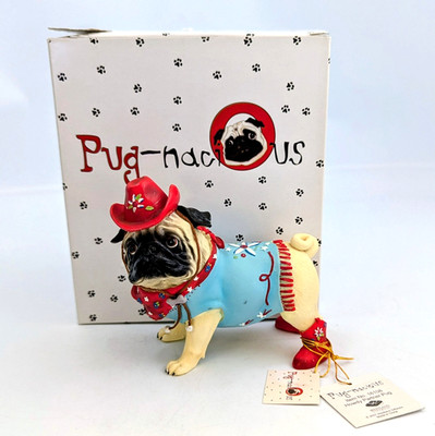 Westland Pugnacious Cowboy Pug Dog Figurine In Box 4''