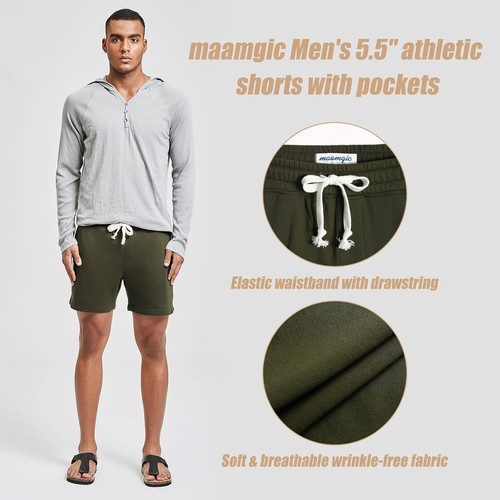 maamgic Mens Athletic Gym Shorts 5.5" Elastic Waist X-Small, Army Green - Picture 2 of 5