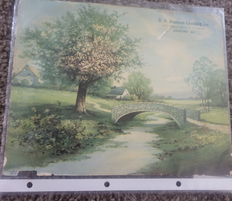 VINTAGE ADVERTISING PAPER PICTURE  S.A.JOHNSON CLOTHING CO.  ROCKFORD ILLINOIS