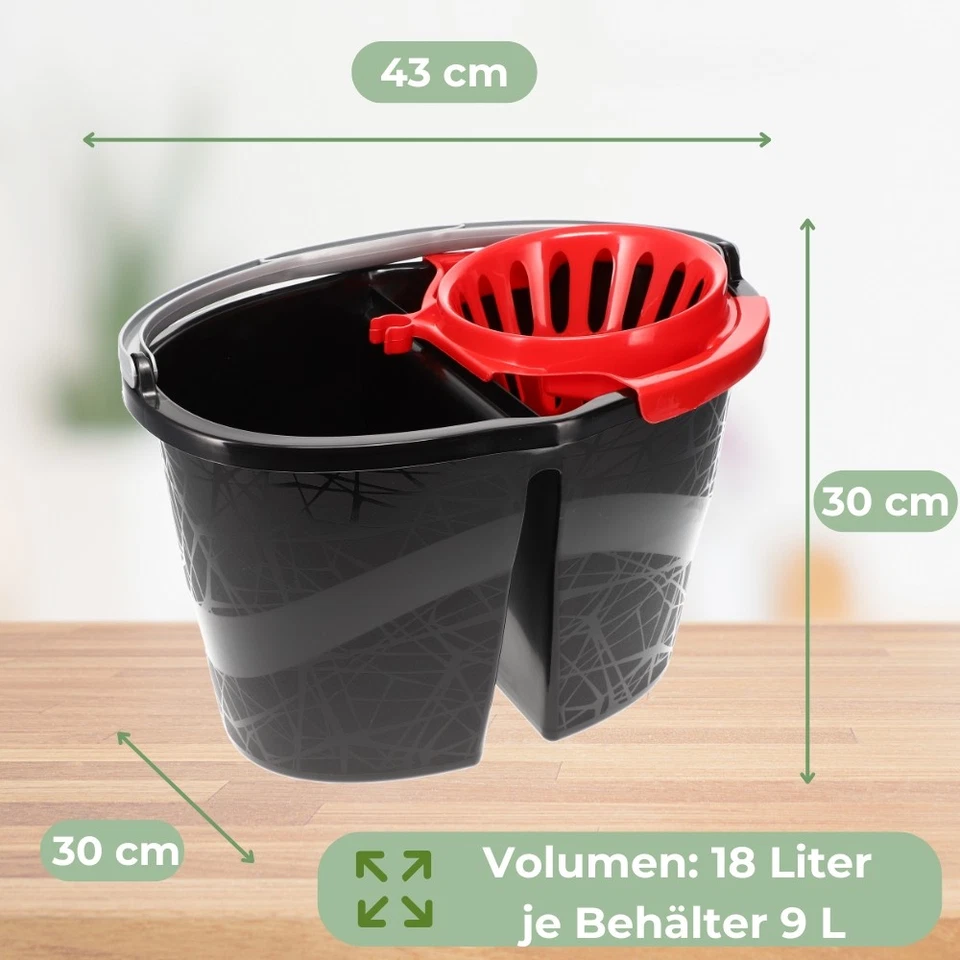 Wischeimer 18 L Putzeimer mit Presse Zweikammer Zweigeteilter Eimer Auswringer - Bild 2 von 4