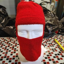 Vtg 70's 80's Knit Ski Balaclava Robber Mask Full Face 1 Hole Red