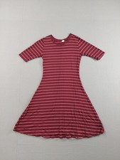 Old Navy Women Dress XS Red Rib Striped Round Neck Short Sleeve Pullover Casual