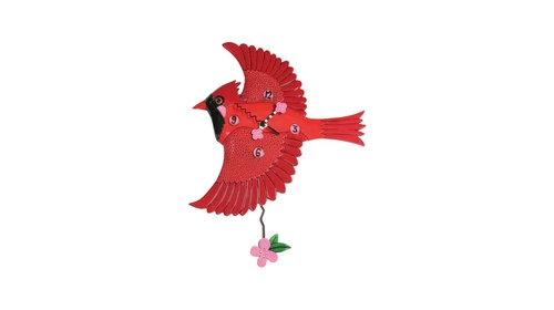 Enesco Allen Designs Cardinal's Song Sculpted Pendulum Wall Clock 12.2 Inch