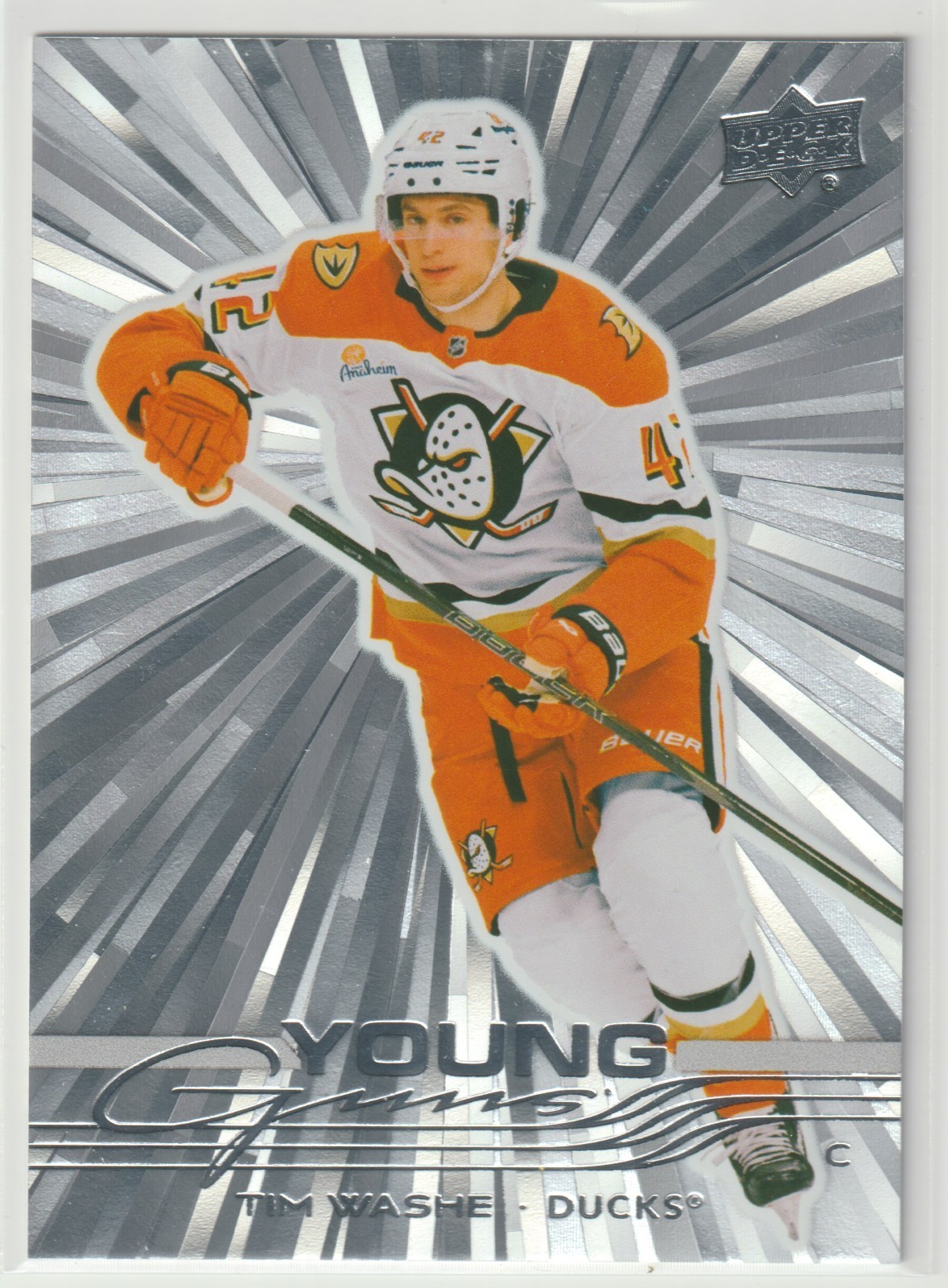 25-26 TIM WASHE RC UPPER DECK S1 YOUNG GUNS OUTBURST ROOKIE #206 DUCKS 1:60