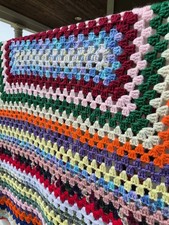 Vtg Handmade Crochet Afghan Throw Granny Blanket Multicolor Rainbow 64" X 51"