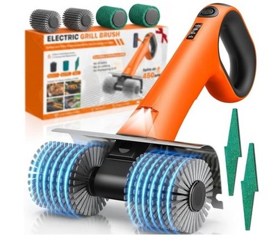 Electric Grill Brush - Dual Rotating Heads Cordless BBQ Grill Cleaner, 450 RPM