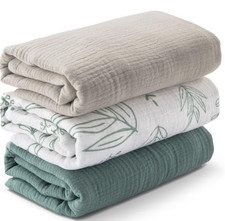 Muslin Swaddle Blankets for Newborn, 3 Pack Breathable Soft Receiving Blanket, L