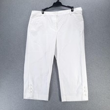 Talbots Pants Womens 14 White Cropped Button Hem Stretch Casual Summer Comfort