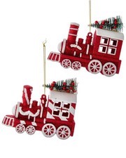 Kurt Adler Set Of 2 Peppermint Stripe Locomotive Ornaments Red Os