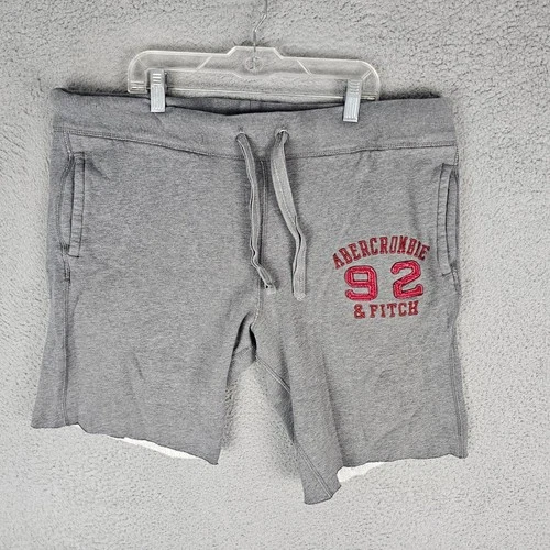 Abercrombie & Fitch Shorts Mens M Gray 92 Logo Raw Hem Fleece Sweat Shorts Y2K
