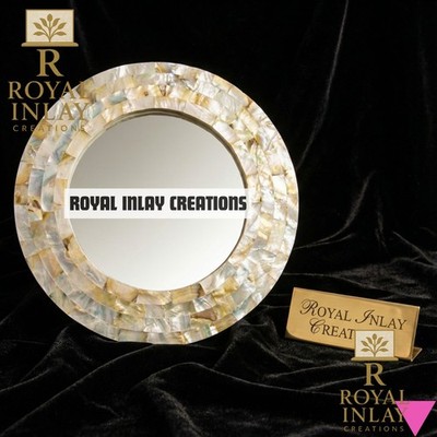 Exquisite Mother of pearl  Crystal Mirror 15''   Round Luxury Wall Decor
