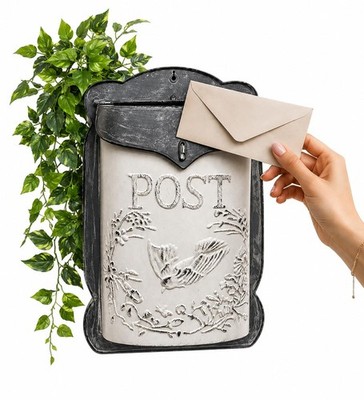 Vintage Farmhouse Decorative Post Box   Rustic Wall Mounted Mailbox Decor for...