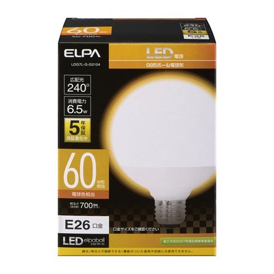 ELPA LED Light Bulb, Ball Shape, G95 (E26 Base / 60W Equivalent / Warm White), 5
