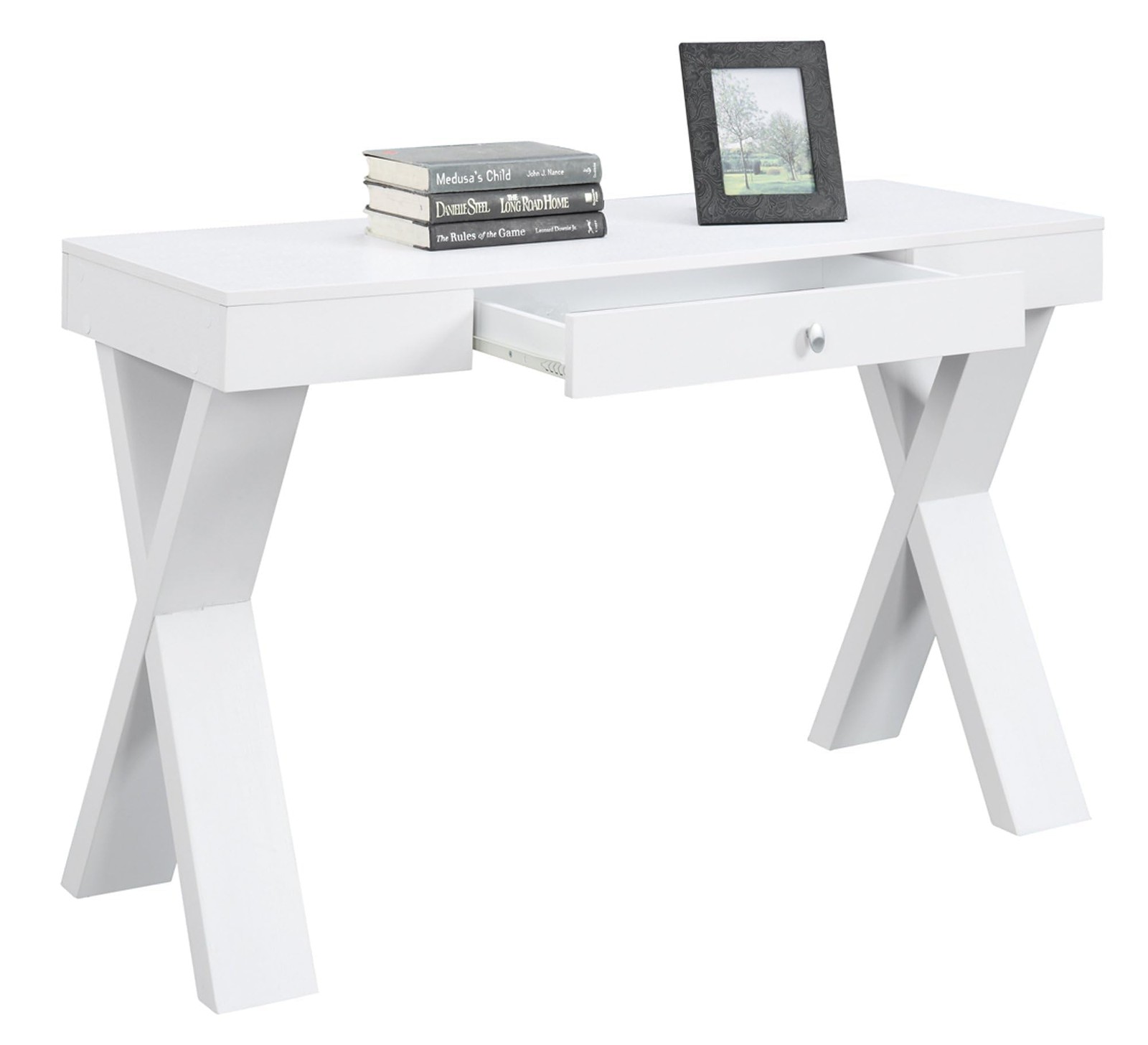 Convenience Concepts Newport Writing Desk in White Wood Finish With Drawer