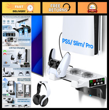PS5 Wall Mount Kit with Cooling Fan  Charging Station - Floating Shelf for PS5/