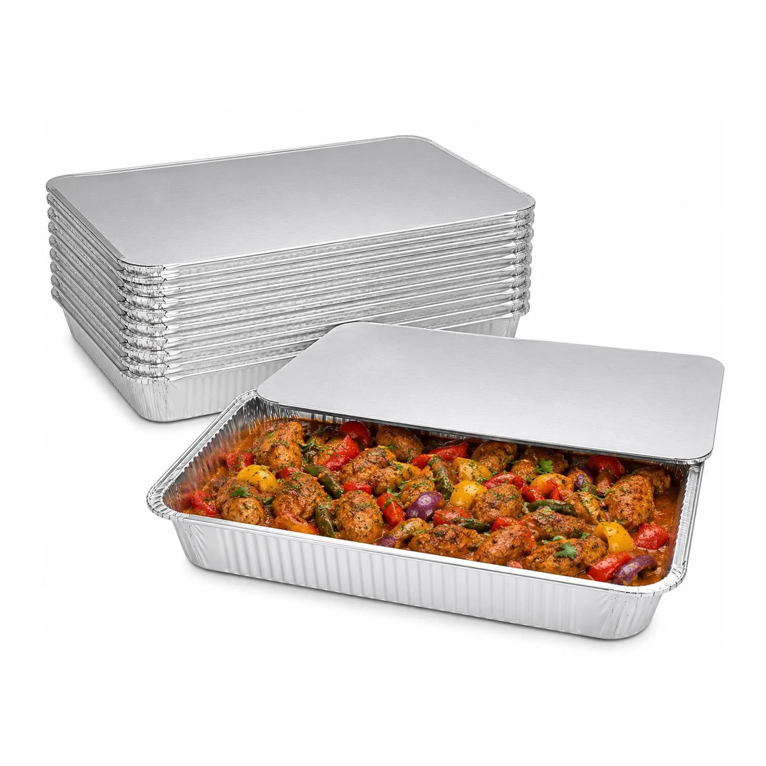 Gastro Deep Foil Food Catering Trays Lids 5000ml 10 Pack Large Takeaway Box