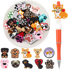 40 Pcs Dog Silicone Focal Beads, Colorful Silicone Beads Loose Beads for Pen Key