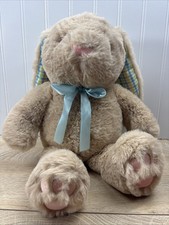 Hobby Lobby Easter Bunny Plush Stuffed Animal w/ Plaid Ears Blue Bow SOFT Toy