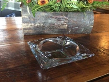 MCM Vintage Clear Thick Glass Square  Cigar Cigarette Ashtray 5 7/8”