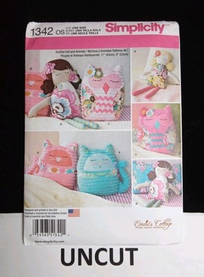 SIMPLICITY UNCUT Emmi's Cottage Pattern 1342 Stuffed 17'' Dolls Animals Cat Owl
