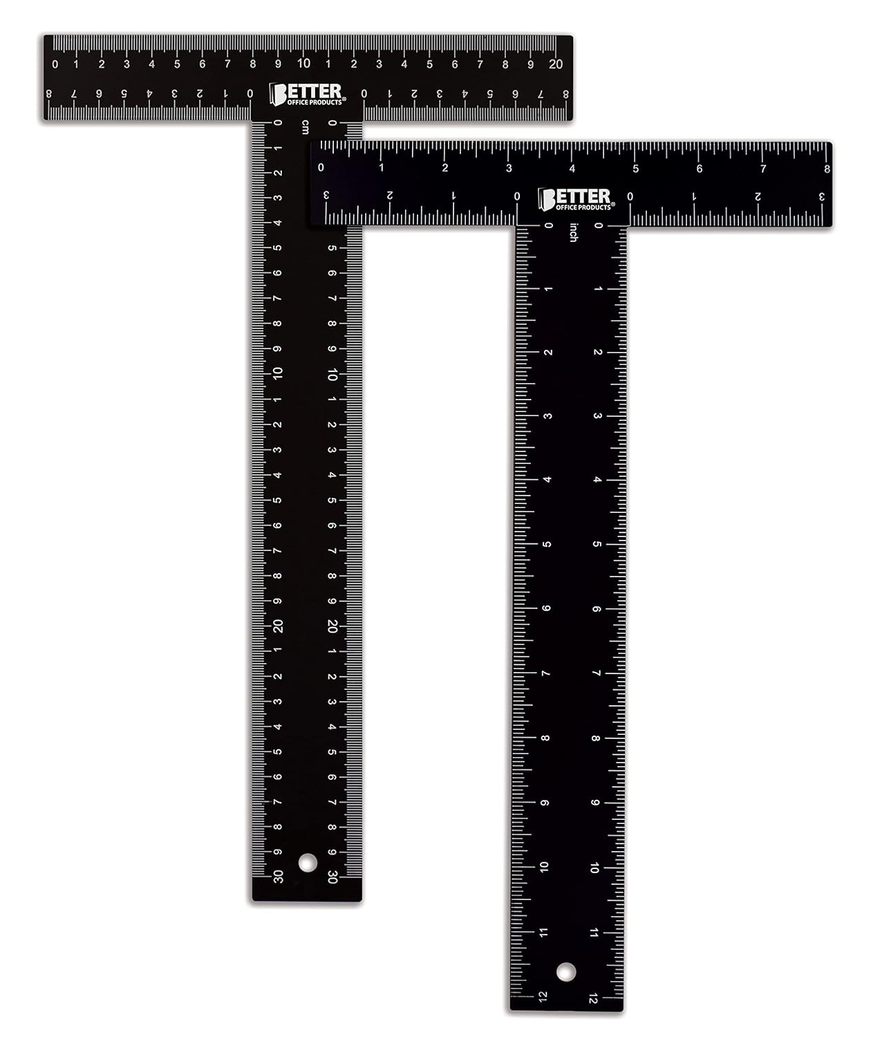 Better Office Products T Square (2 Pack) T Ruler, 12 inch Metal Carbon Black 