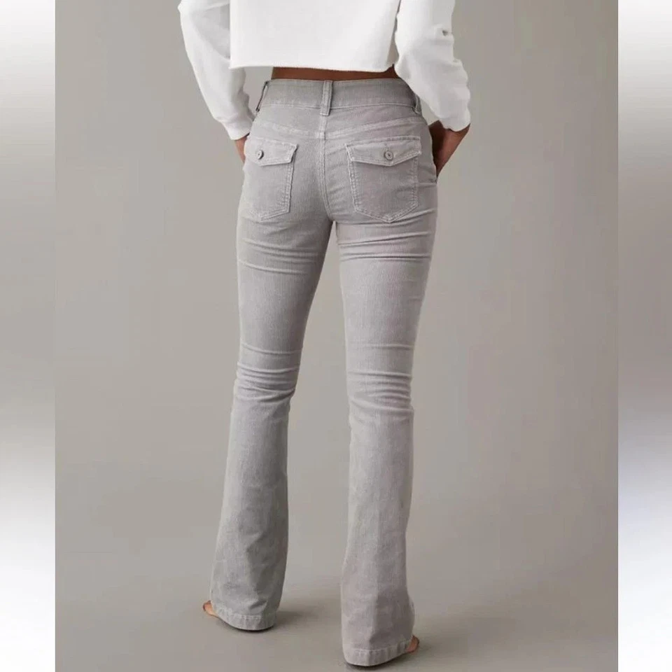 Pantalones de pana American Eagle para mujer talla 10 31x32 gris tiro alto Foto 3 de 4
