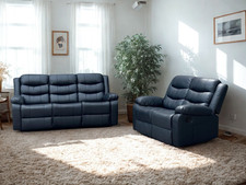 Black Leather Recliner Corner Sofa 3 2 1 Seater Settee | Fast Free UK Delivery!