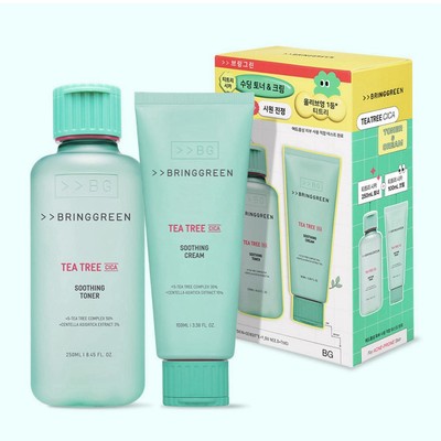 BRING GREEN Tea Tree Cica Soothing Skin Care Set Toner 250ml Cream 100ml