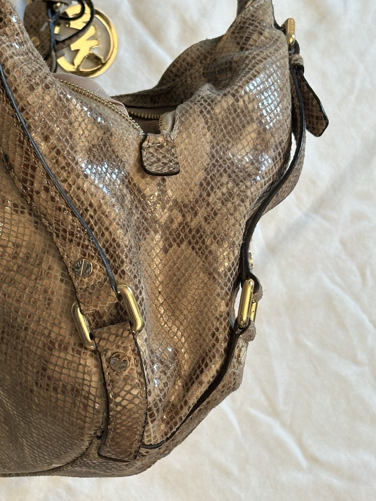 Michael Kors Bedford Med Python Snake Embossed Le… - image 20