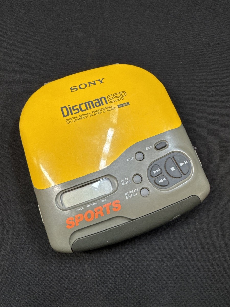 Vintage Sony Discman ESP CD Player SPORTS Yellow D-421SP Powers On