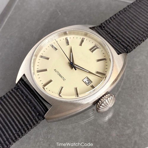 Turtle Automatic Men Watch NH35 Beige Metallic Markers Sapphire Waterproof 40mm - Picture 5 of 6